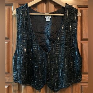 Silk, Black, Beaded Fancy Vest- Great for the Holidays!